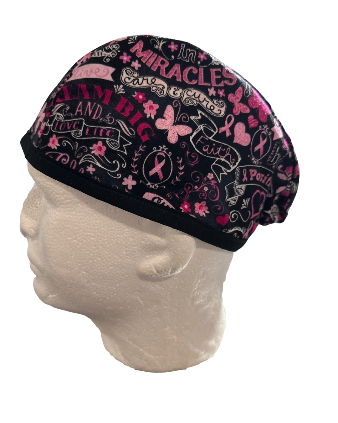 pink & black fitted cap side view