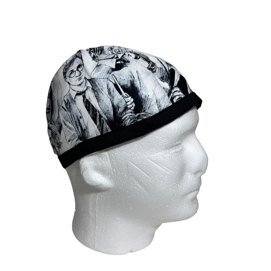 Men's Las Vegas Raiders Black Surgical Scrub Hat Semi-Lined Fold-Up Cuffed  (shown) or No Cuff, Handmade - Crazy Caps Scrub Hats